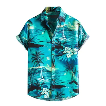 Erkek Moda Etnik Kısa Kollu Rahat Baskı havai gömleği Bluz kısa kollu t-shirt T Shirt Erkekler İçin Y2k Üstleri Erkek Kumaş
