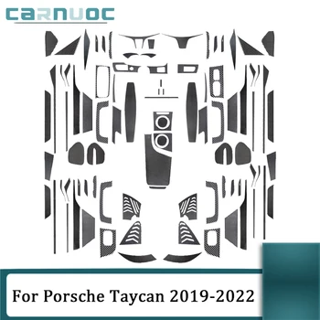 Porsche Taycan 2019 için 2020 2021 2022 Araba İç Dekoratif Aksesuarları Karbon Fiber Siyah Çıkartmalar Kapak Trim Kapı Paneli
