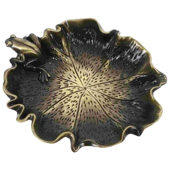 Bakır Mürekkep Çanak Plaka Lotus yaprağı Kurbağalar Inkwell Çanak Dekoratif Inkstone Süsleme