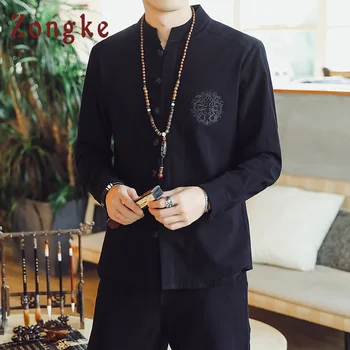 Çin Tarzı Katı Nakış Siyah Gömlek Erkek Modası Streetwear Harajuku Uzun Kollu Gömlek Erkekler 4XL Erkek Gömlek 2023