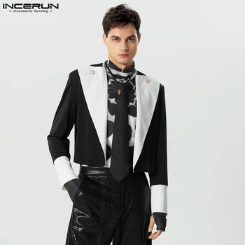 Moda Rahat Tarzı Üstleri INCERUN Erkekler Metal Düğme Tasarım Takım Elbise Mont Streetwear Kırpılmış Kontrast Renk Uzun Kollu Blazer S-5XL