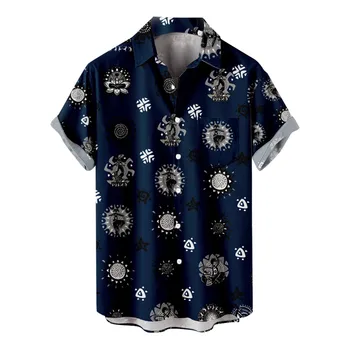 Vintage Etnik Gömlek Erkekler İçin 2023 Yeni Casual Yaka Plaj Tatil Giyim havai gömleği Erkek Yaz Moda Kısa kollu Gömlek