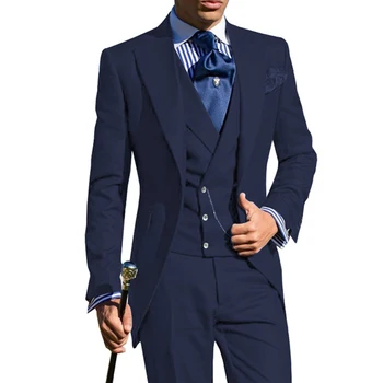 Slim fit uzun kollu erkek gömlek Kuyruk Ceket 3 Adet İş Düğün Smokin Damat Akşam Yemeği Parti Erkek Moda Takım Elbise Ceket Yelek Pantolon 2023