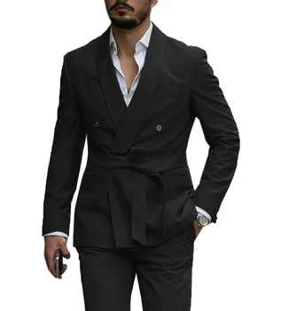 2023 Yeni Siyah Erkek Takım Elbise Seti Erkek takım elbise Erkekler İçin Giyim Kostüm Homme Mariage Terno Masculino 2 Adet (Blazer + Pantolon)