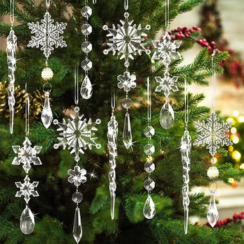 10 Adet Noel Kar Tanesi Süslemeleri Kristal Noel Süsler Asılı Halat İle Noel Ağacı için Yeni Yıl Partisi Dekorasyon