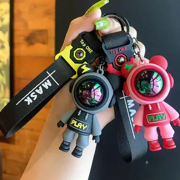Karikatür Robot Ayı Anahtarlık Sevimli Astronot Anahtarlık Dekorasyon Çift Araba Anahtarlık Çanta Kolye Araba Anahtar Zincirleri Takı Anahtarlık