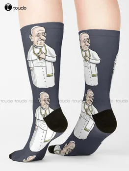 Papa Francis Roma Katolik Roma Karikatür Karikatür Çorap Çizme Çorap Sevimli Desen Komik Sonbahar En İyi Karikatür 360° Dijital Baskı