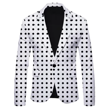 Erkek Polka Dot Baskılı günlük giysi Ceket Moda Slim Fit Takım Elbise Blazer Akşam Yemeği Parti Giyim Ceket erkek Düğün Giyim 1 Adet