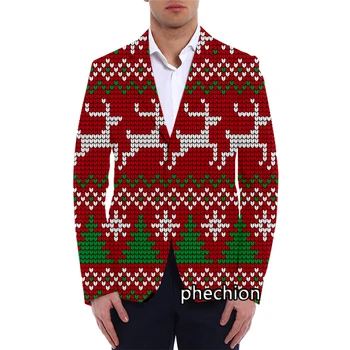 phechıon Yeni Moda erkek Noel Desen 3D Baskılı Blazer Rahat Ceket Ceket Büyük Boy Streetwear Giyim V02