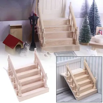 Ahşap Dollhouse Merdiven Peri Bahçe Boyasız Minyatür Merdiven Oyun Evi Merdiven Adım Ayak Küpeşte ile