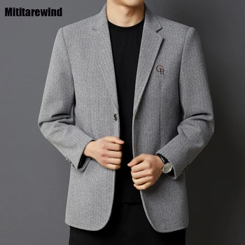 Sonbahar Yeni erkek Ceketleri İş Casual Blazers Mektup Nakış Gevşek Takım Elbise Ceket Orta Yaşlı Erkek Giyim Ofis Giyim