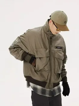 Erkekler İlkbahar Sonbahar Casual Bombacı Ceketler Çok Cepler Kargo Kabanlar Palto Unisex Casual Streetwear Düz Renk Uçuş Ceket