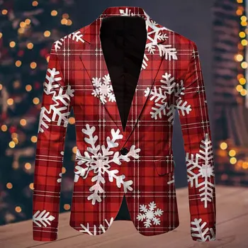 Blazers Casual erkek Ceket Ceket Noel Desen Baskı Örgü Fit Takım Elbise Blazer Moda İnce Düğmeler Parti Kostüm Streetwear