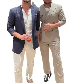 Yeni Erkek Takım Elbise 2 Adet Doruğa Yaka Kruvaze Blazer Setleri terno masculino completo Düğün Parti Erkek Takım Elbise Ceket + Pantolon