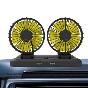 Taşınabilir Araç Fanı Çift Kafa Elektrikli Fan Araç Üstü USB Fan 360 Derece Rotasyon Otomatik Soğutma Fanı Dönebilen Fan İki