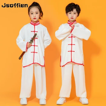 Çin Geleneksel Wushu Dövüş sanatları Giyim Çocuklar için Kungfu Tai Chi Kostüm Sahne Uzun Kollu Kung Fu Kıyafet