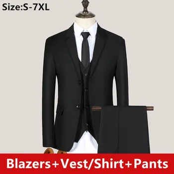 Yeni 2024 erkek Takım Elbise Setleri 3 Adet Şık Zarif Lüks Düğün İş Blazers Gömlek Yelek Pantolon Resmi giyim setleri Erkekler 7XL