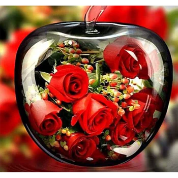 Elmas Boyama 5D DİY Kare / Yuvarlak Elmas Çiçek Boyama Su Kırmızı Gül Güzellik Resim Çapraz Dikiş Dekorasyon Sanat G987