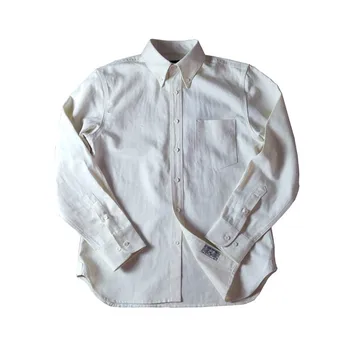 Erkek Pamuk-Keten Düğme Aşağı Balıksırtı Beyaz Gömlek Uzun Kollu Düzenli Fit Vintage Elbise Koca Gömlek Ücretsiz Kargo