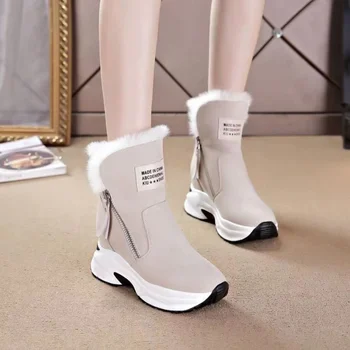 Kama Ayakkabı Kadın Süet Kar Botları Sıcak Peluş Slip-on Fermuar Moda Kadın Kış kadın ayakkabısı Orta Buzağı Kadın platform patik