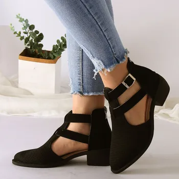 Moda Bayan Ayakkabıları Kalın Topuk Kalın Alt Rahat Çıplak Çizmeler Nefes Örgü Yumuşak Alt Sonbahar kısa çizmeler Orta Buzağı Çizmeler