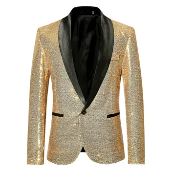 Parlak Altın Pullu Glitter Süslenmiş Blazer Ceket Erkekler Gece Kulübü Balo Suit Blazer Erkekler Kostüm Homme Şarkıcılar için Sahne Giysileri