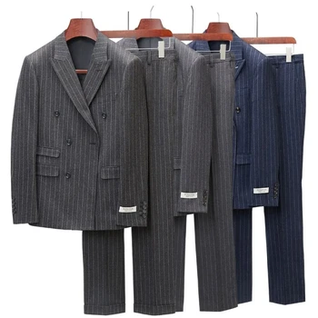 High-end erkek Çizgili (takım elbise + pantolon) Trendin şık ve yakışıklı iş rahat Kore Versiyonu Resmi iki parçalı Set