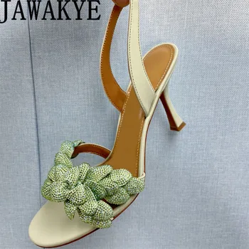 Kristal Çiçek Petal Burnu açık yüksek topuklu sandalet Kadın Sokak Moda Marka Yüksek Topuk Ayakkabı Yaz Seksi Parti Düğün Ayakkabı Kadın