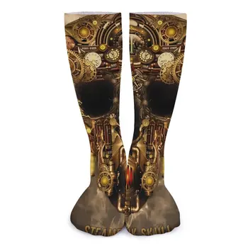 Steampunk Kafatası Sanat Çorap Mekanik Metal Baskı Gotik Çorap Sonbahar Anti Kayma Çift Çorap Rahat Tırmanma Çorapları