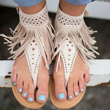 Avrupa ve Amerikan püsküller açık parmaklı rhinestones düz dipli sandalet kadınlar için 4-44 büyük kadın sandalet stokta