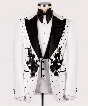 Nazik Süslenmiş Düğün Damat Erkek Takım Elbise 2 Adet Blazer Yelek Bir Düğme Boncuk Aplikler Örgün Balo Artı Boyutu Özel