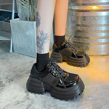 Bahar Kadın Platformu Sneakers Tıknaz Topuklu Marka tasarım ayakkabı Kalın Alt Goth rahat ayakkabılar Kadın Konfor Yuvarlak Ayak Loafer'lar