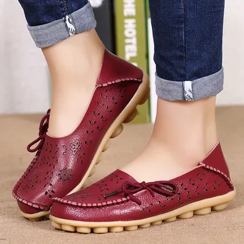 Düz ayakkabı Kadın Nefes deri makosenler Kadın rahat ayakkabılar Moccasins üzerinde Kayma Zapatos Para Mujeres Rahat Daireler Kadın
