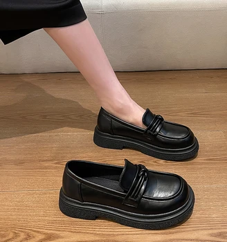 Bayan loafer ayakkabılar Kadın Ayakkabısı sneaker Oxfords Yuvarlak Ayak Takunya Platformu Slip-on İngiliz Tarzı Elbise Yeni Deri Cre