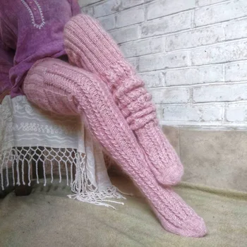 Pembe kadın Katı bacak ısıtıcıları büküm Uzun Diz yüksek Yığılmış Çorap Moda Örme Yün Çorap Aksesuarları Uzun Diz Üzerinde Çorap
