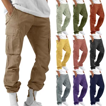 Erkek Sokak Tulum Moda Çok Cep Düz Renk Tulum Erkek Gevşek Günlük günlük pantolon Düz Pantolon Ropa