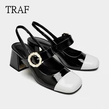 TRAF Kadın Ayakkabı Pompaları 2023 Sonbahar Mary Janes Sandalet Kadın Kalın Topuk Baotou yüksek Topuk ayakkabı Tasarımcısı Lüks Bayan kadın ayakkabısı