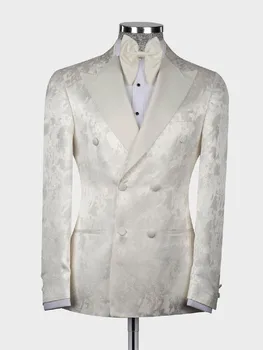 Erkek Takım Elbise Özel Jakarlı Tek Parça Blazer Smokin Kruvaze Doruğa Yaka Resmi İş Elbisesi Artı Boyutu Smokin Custom Made