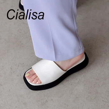 Cialisa Casual Flats Açık Parmaklı Terlik Kadın Yaz Yeni Varış Hakiki Deri El Yapımı günlük ayakkabı kadın ayakkabıları Siyah 40