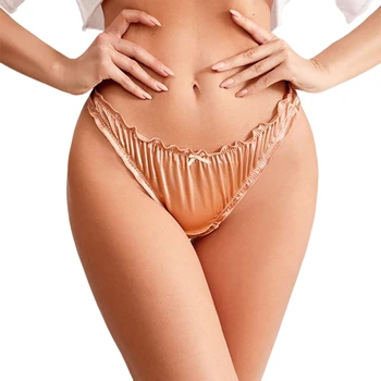 Kadın Saten Tanga Külot Rahat Fırfırlı Thongs Fırfır Süt İpek Düşük Bel Bikini Külot Fırfır Trim İç Çamaşırı M-XL
