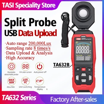 TASI TA632B TA632A dijital ışık ölçer fotoğraf Luxmeter bölünmüş prob Illuminometer veri yükleme 200000 Lux çevre test cihazı