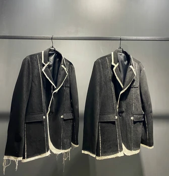 Owen Seak Erkek Ceket Ceket Gotik Tarzı kadın Giyim Sonbahar Bahar Japonya Patchwork Takım Elbise Yüksek Sokak Büyük Boy Siyah Dış Giyim