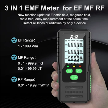 3-İn-1 Elektromanyetik Alan radyasyon dedektörü Test Cihazı EMF Metre Çok Fonksiyonlu Taşınabilir Radyo Frekansı Uyarı Ölçer