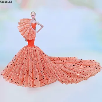 Turuncu Pullu El Yapımı düğün elbisesi için barbie oyuncak bebek Giysileri Kıyafetler Mermaid Fishtail Parti Kıyafeti 1: 6 Bebek Aksesuarları Çocuk Oyuncakları