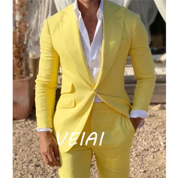 Yaz Blazer Takım Elbise Erkekler İçin Tek Göğüslü Rahat Ceket Pantolon İki Parçalı Slim Fit Kıyafetler Terno Hombre Kostüm 2023