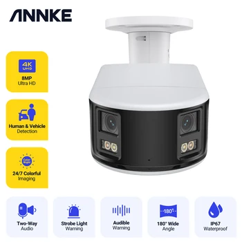 ANNKE 4K Kamera Güvenlik Panoramik Wifi Çift Lens İnsan Algılama Otomatik İzleme 8MP IP Kamera Çift Lens Poe 180° Geniş Görüş Açısı