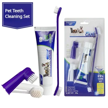 Pet Köpek Kedi Diş Fırçası Diş Macunu Seti Silikon Yumuşak Oral Temiz Bakım Malzemeleri Yavru Orta Köpekler Sığır Lezzet Diş Macunu