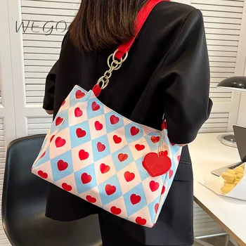 Popüler Aşk Kalp Banliyö Tote Çanta Yeni Omuz Büyük Tote Çanta Kadın Büyük kapasiteli baskılı çanta bayan çanta