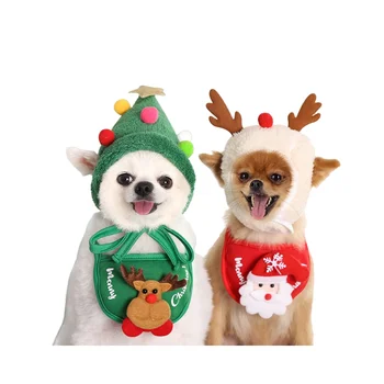 Noel Köpek Şapka Yavru Köpek Önlüğü Noel Baba Geyik tükürük havlusu Pet Kostümleri Sonbahar ve Kış Giysileri Kediler Şapka Evcil hayvan aksesuarları Şapka