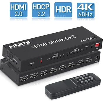 6x2 HDMI Matrix Anahtarı 4K 60Hz HDMI Matrix 6 ın 2 out video değiştirici Splitter optik R / L Ses Çıkarıcı PC Dizüstü TV